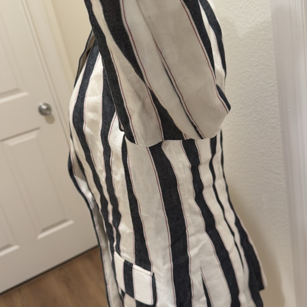 FRAME Bold Stripe Navy White Linen Blazer Sz 4 - Picture 8 of 16